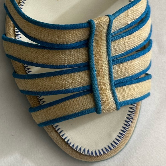MAC Jacobs Canvas Blue and Cream Pattern Strappy Heel Sandals Size 8.5 - Picture 7 of 8